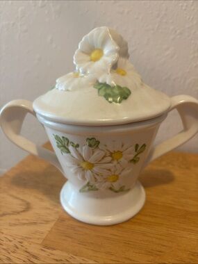 White Porcelain Sugar Bowl with Floral Lid
